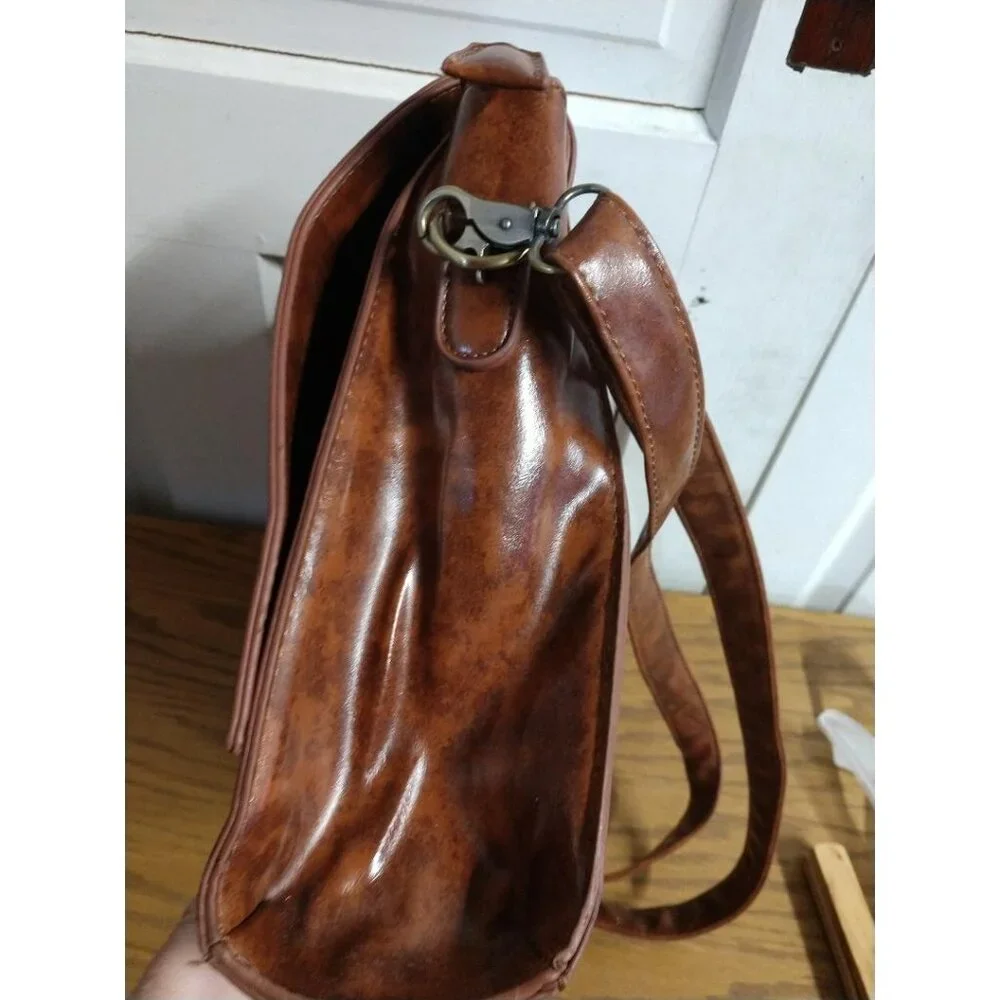 Vintage-Inspired Brown Crossbody Satchel Bag Computer Bag W/Bow Accent Ecosusi